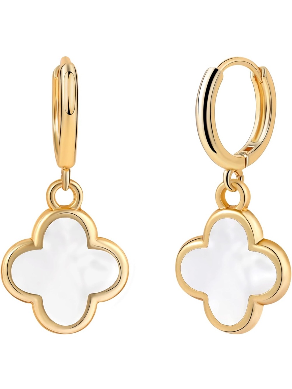 Gold White Clover Drop Earrings - Elegant Women’s Jewelry
